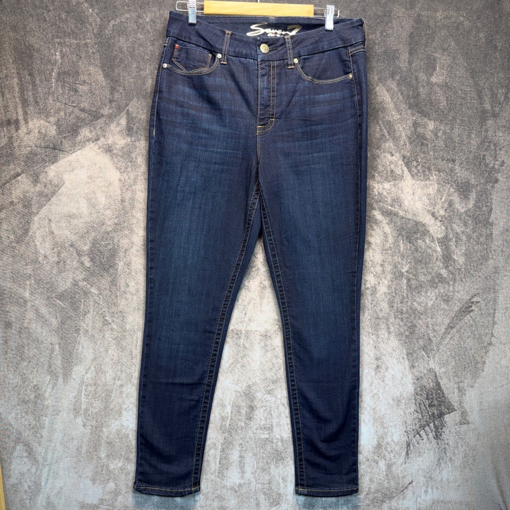 Seven7 Jeans Womens 12 Blue Cotton Tummyless Skinny High Rise Dark Wash Stretch